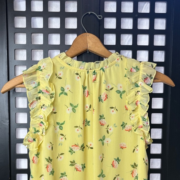 💛 LOFT Yellow Floral Ruffle Sleeveless Lined Top Women Small Flowy 💛 - Picture 8 of 15